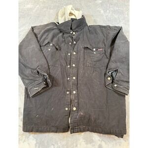 Dickies Men's Black Hooded Work Jacket Quilted Lined Canvas Coat Utility Size